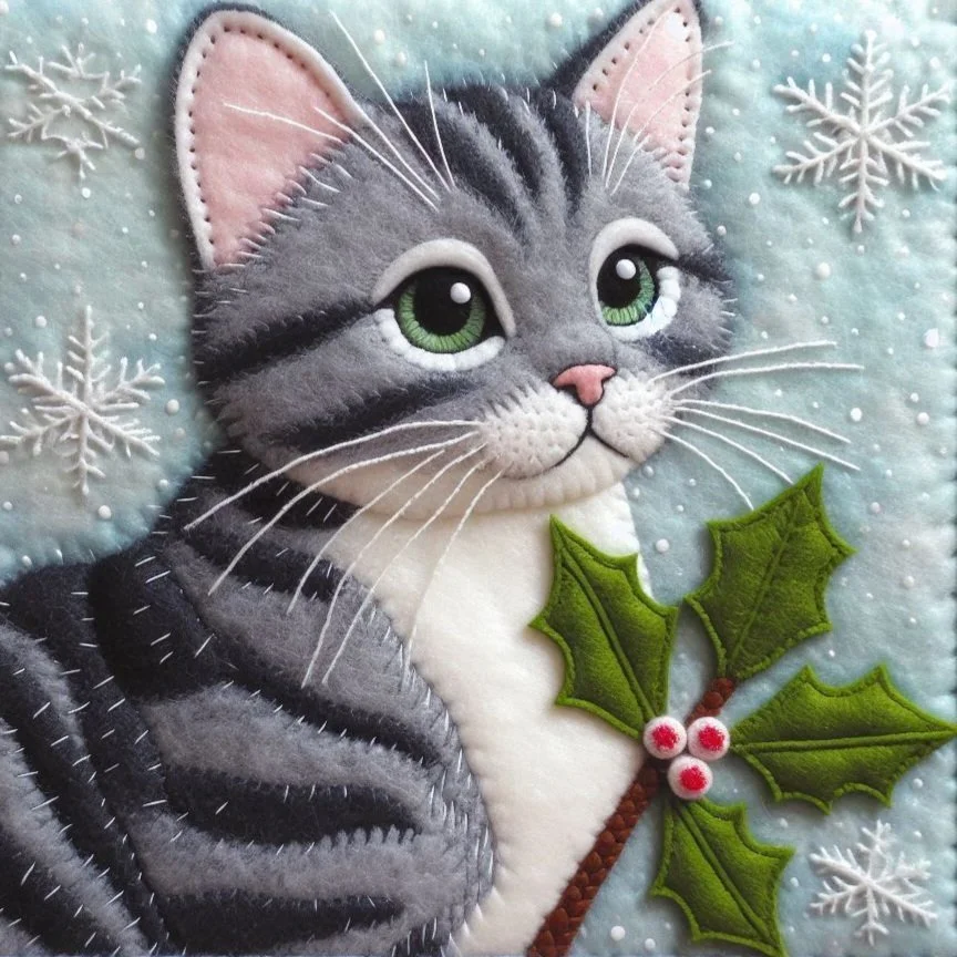 Felt Tabby Cat Christmas Card