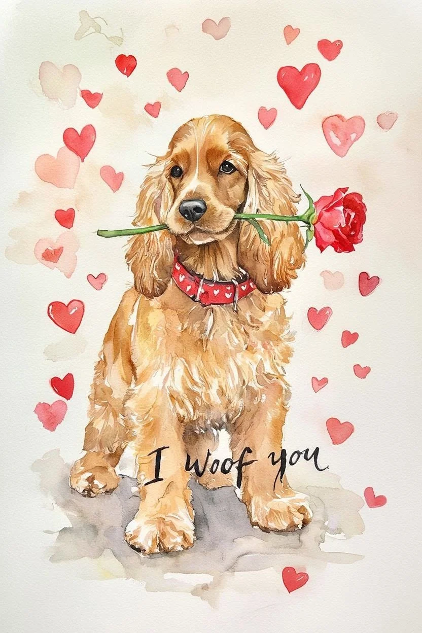 Large Golden Cocker Spaniel Valentine Card