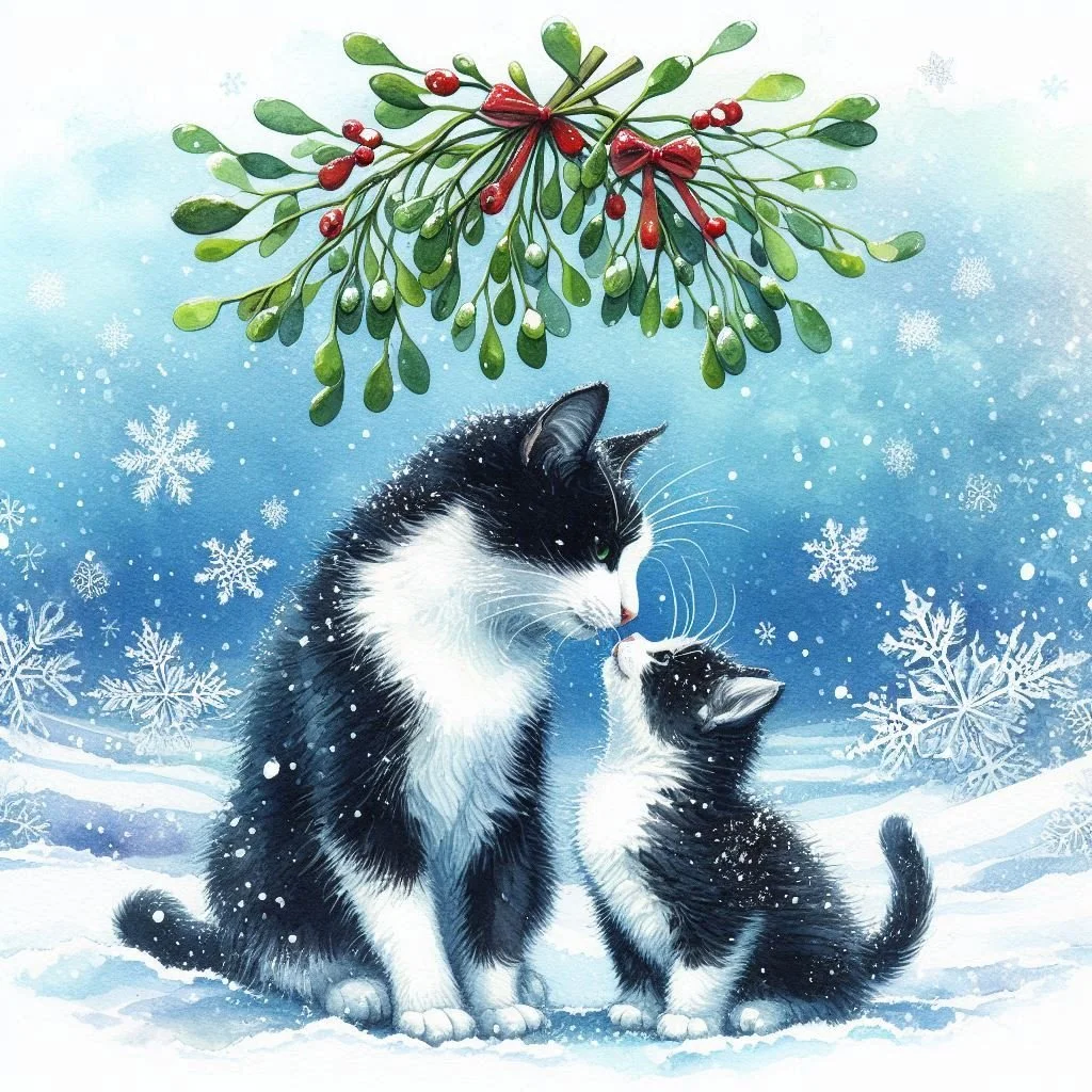 Black and White Cat Christmas Card