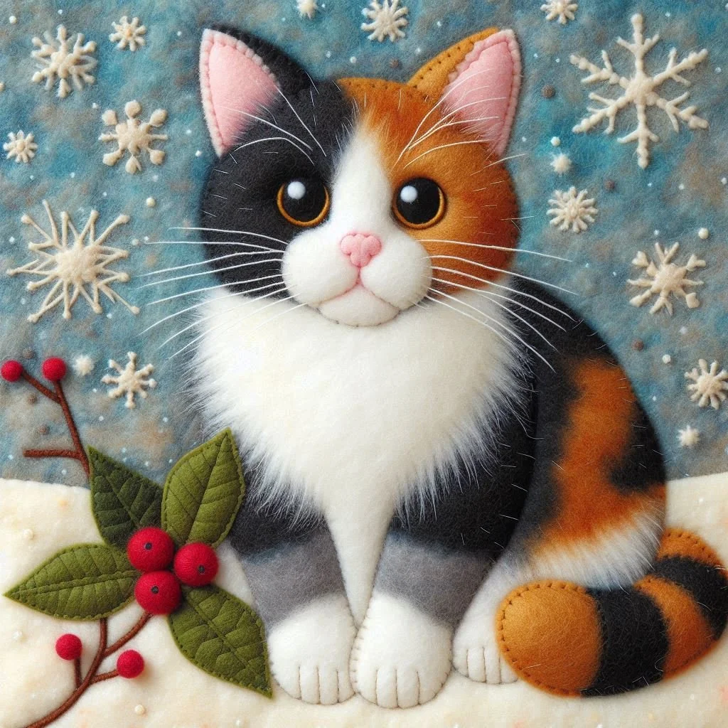 Felt Calico Cat Christmas Card