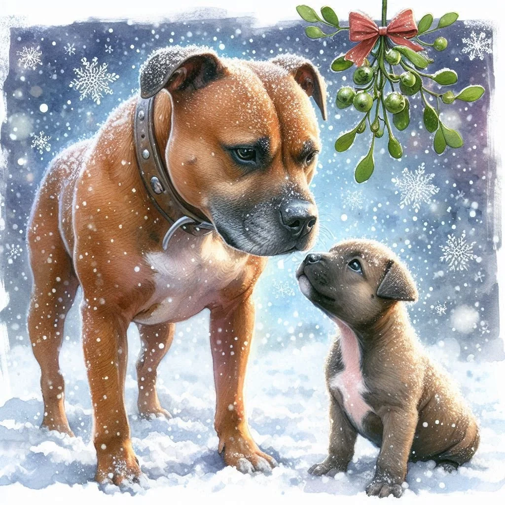 Brown Staffordshire Bull Terrier Puppy Christmas Card