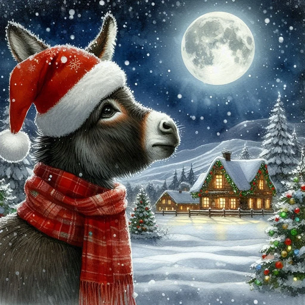 Watercolour Donkey Christmas Card