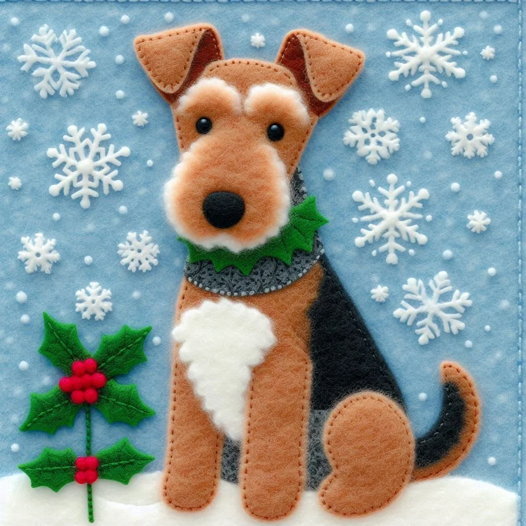 Felt airedale terrier Christmas Card