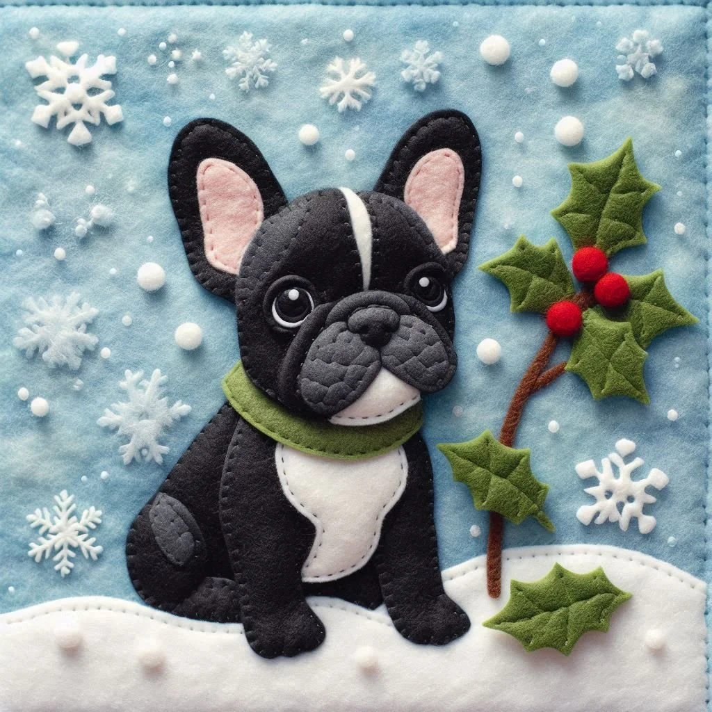 Felt Frenchie Christmas Card