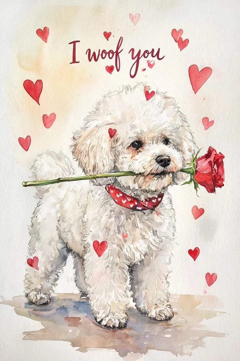 Large Bichon Frise Valentine Card