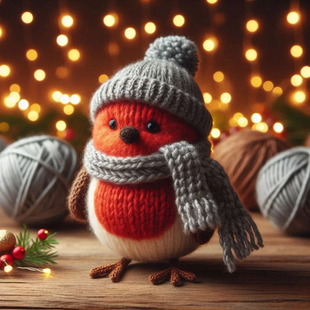 Knitted Robin Christmas Card