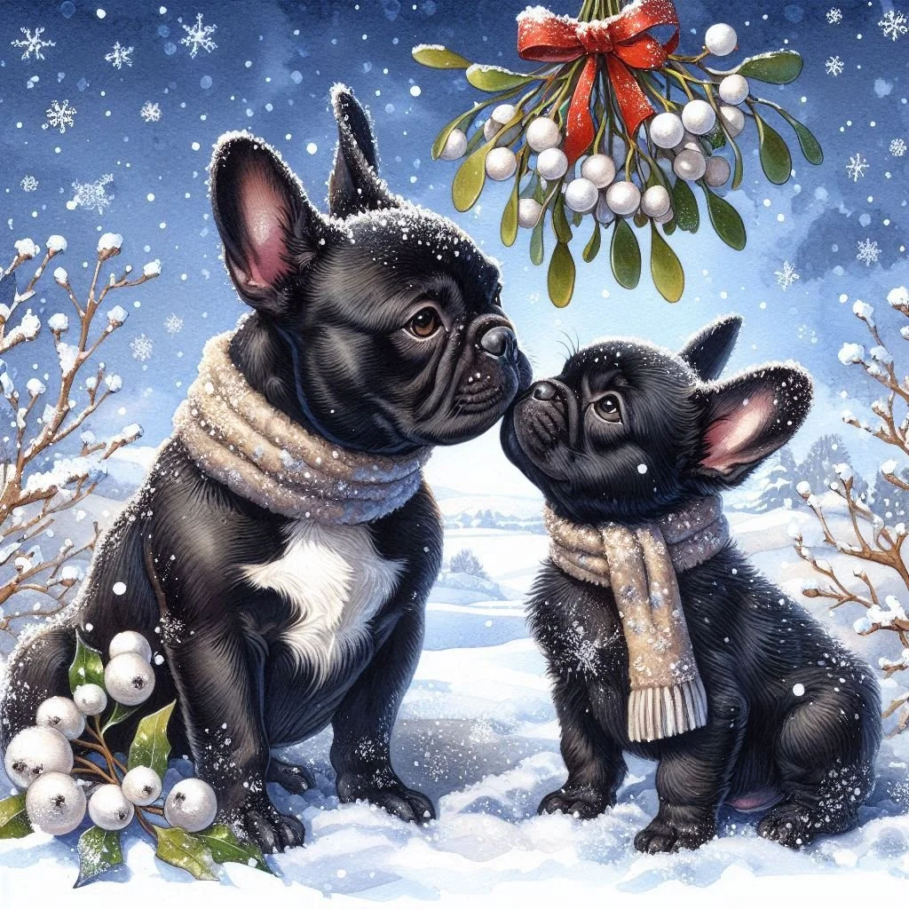 Black Frenchie Puppy Christmas Card