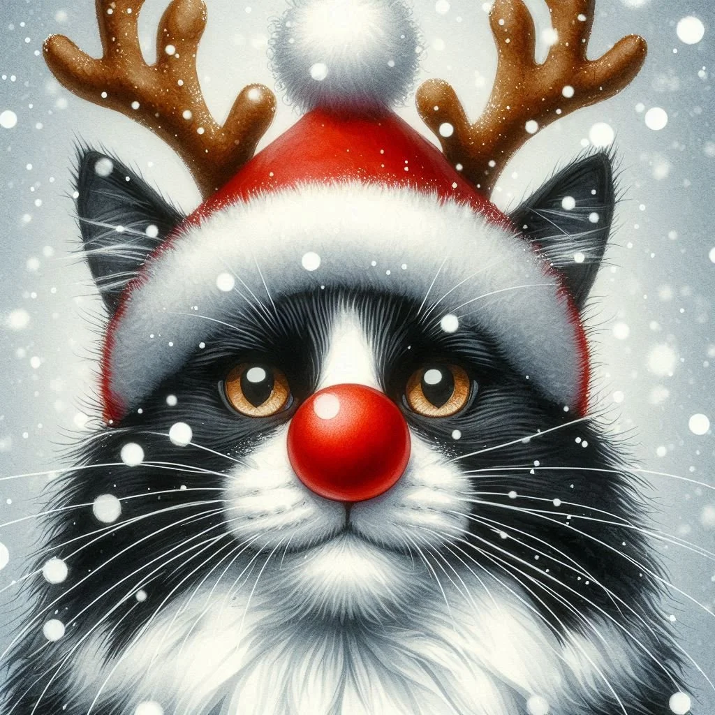 Pack of Black and White Cat Christmas Cards