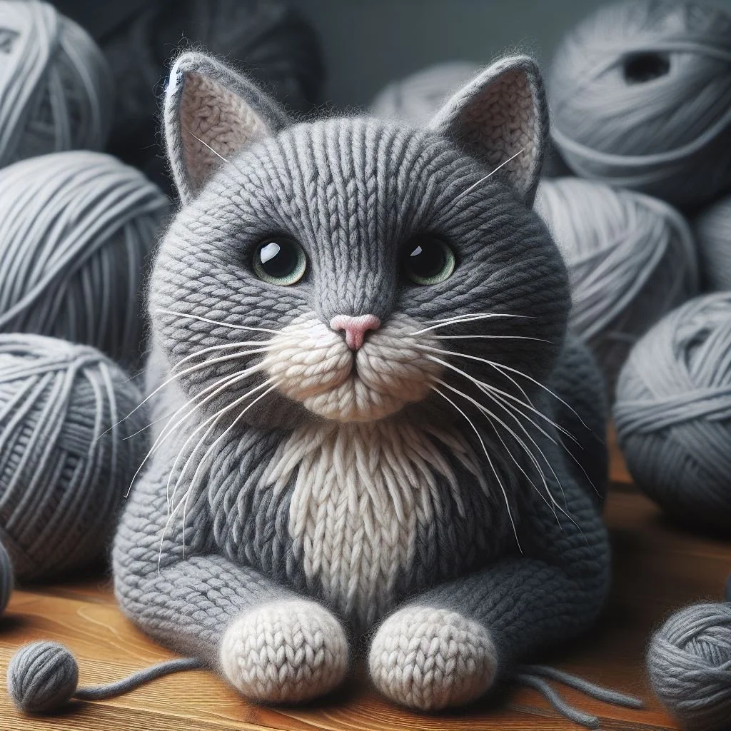 Knitted Cat Birthday Card