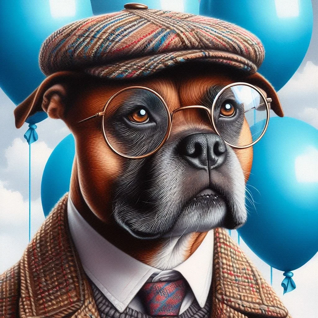 Brown Staffy with cap card