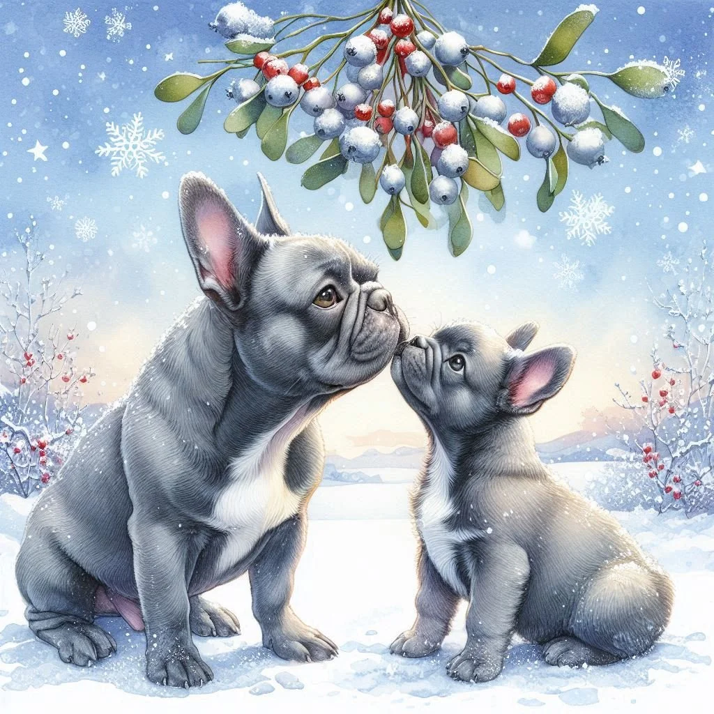 Grey French Bulldog Puppy Christmas Card