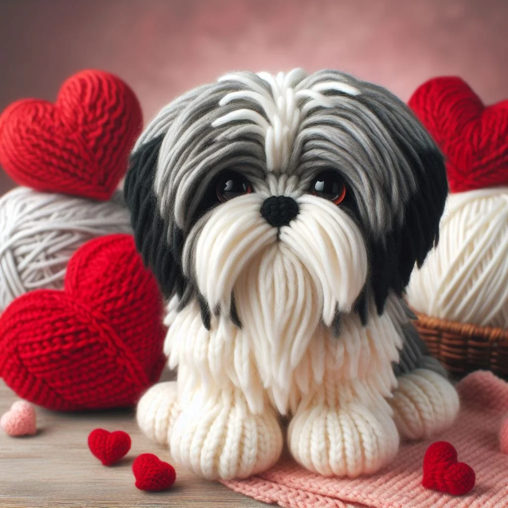 Shih Tzu Knitted Valentines Card