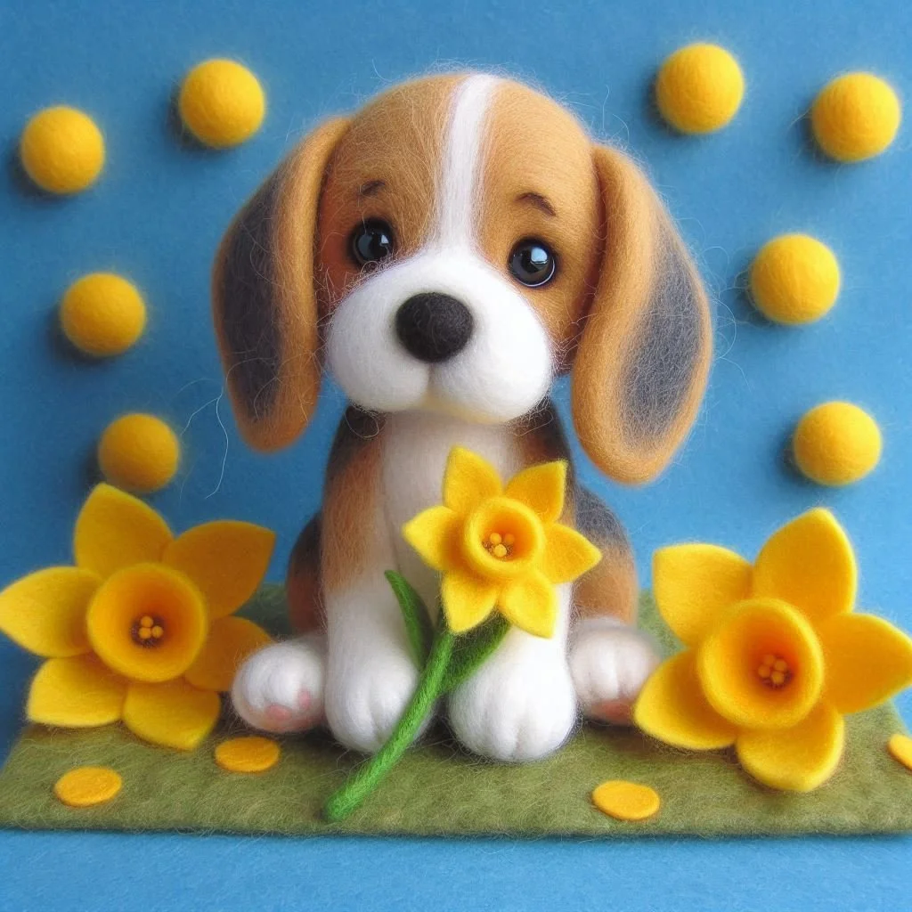Beagle Daffodil Birthday Card
