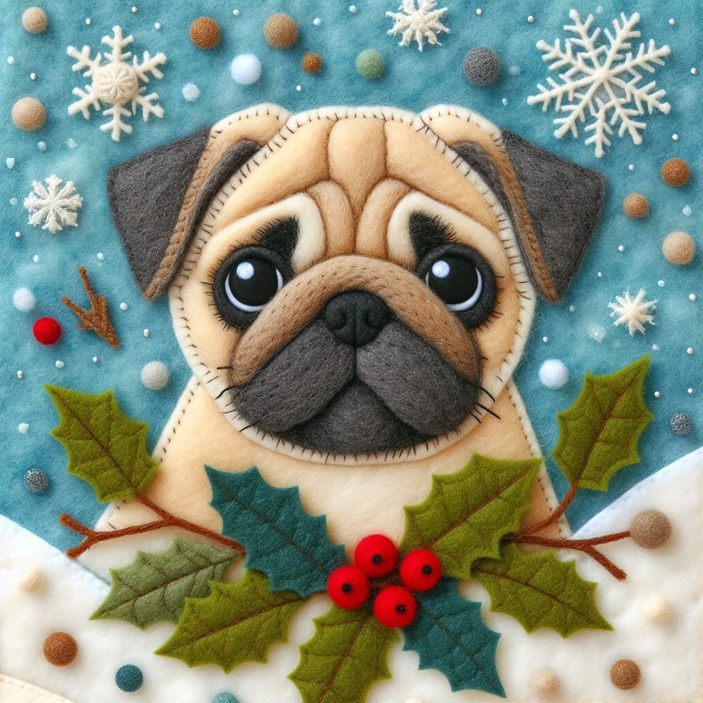 Pug Felt Christmas Card