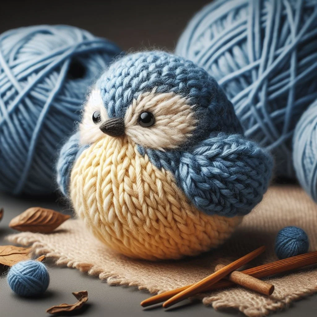 Blue Tit Knitted Birthday Card