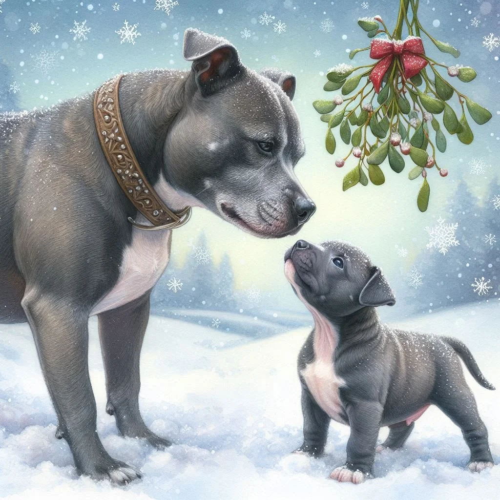 Grey Staffie Puppy Christmas Card