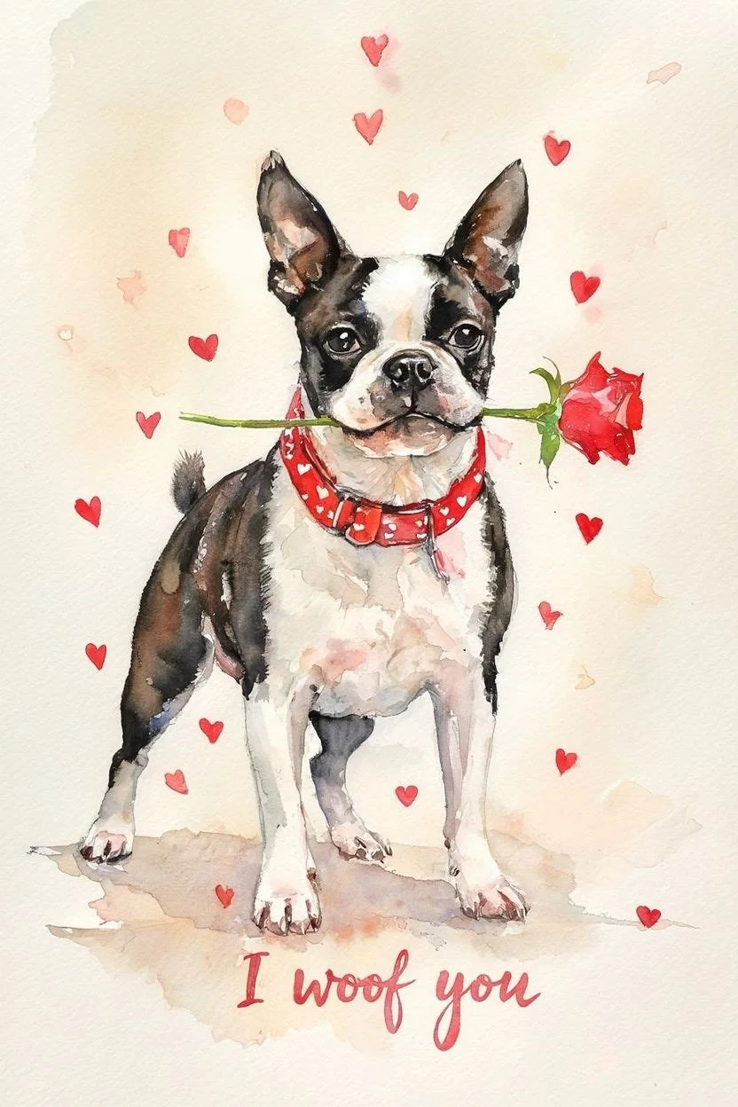 Large Boston Terrier Valentine Card