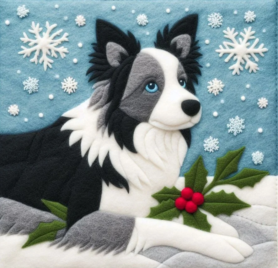 Border Collie Felt Christmas Card