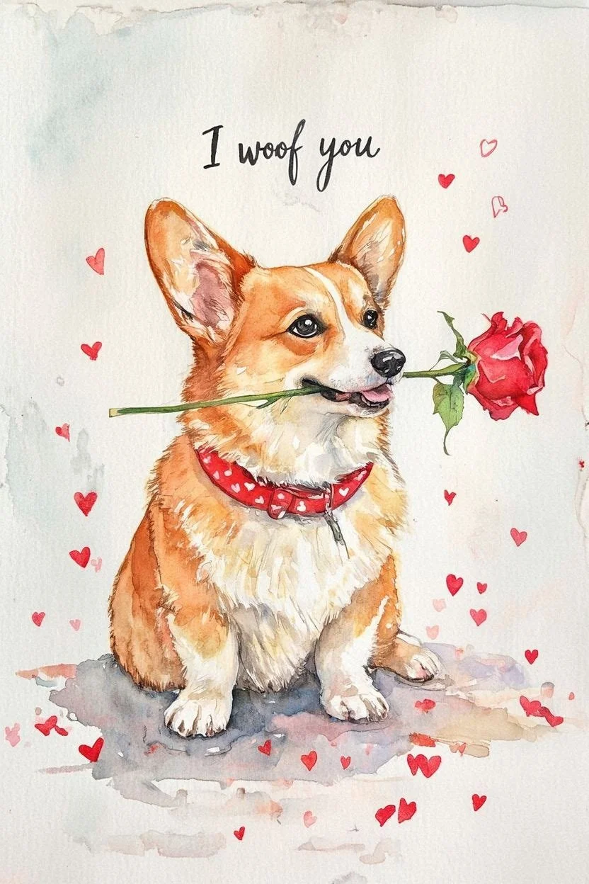 Large Corgi Valentine Card