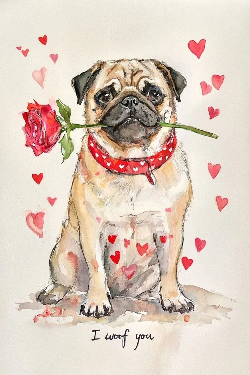 Large Pug Valentine Card