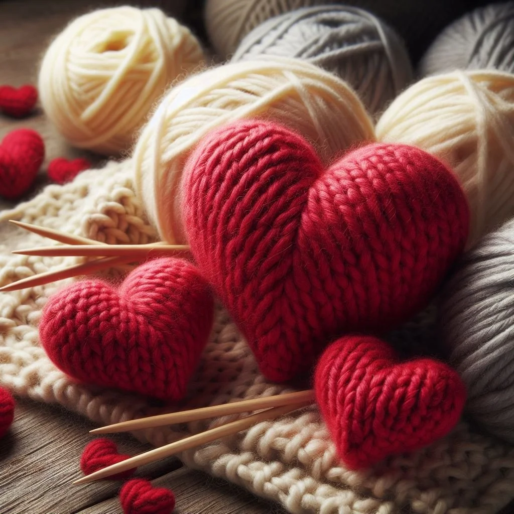Knitted Red Hearts Blank Card