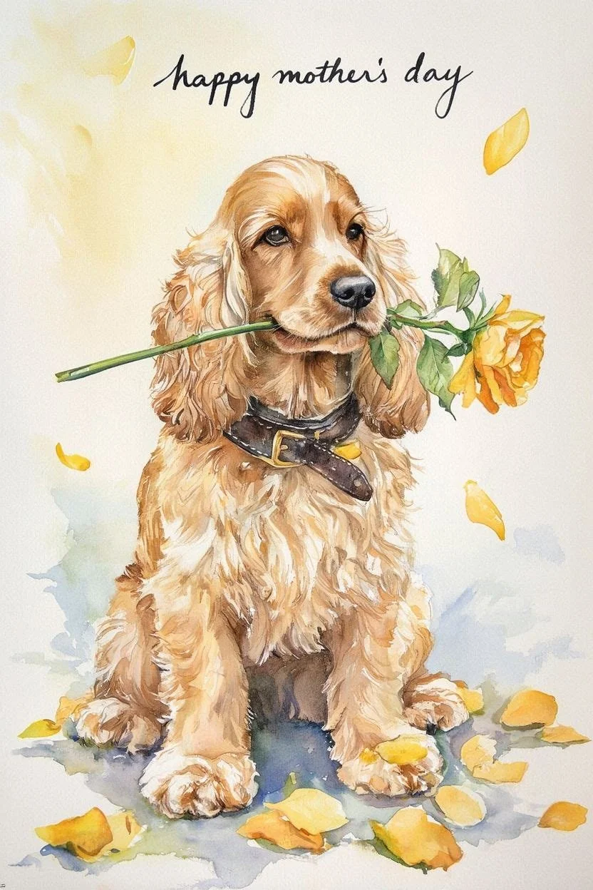 Golden Cocker Spaniel Mothering Sunday Card