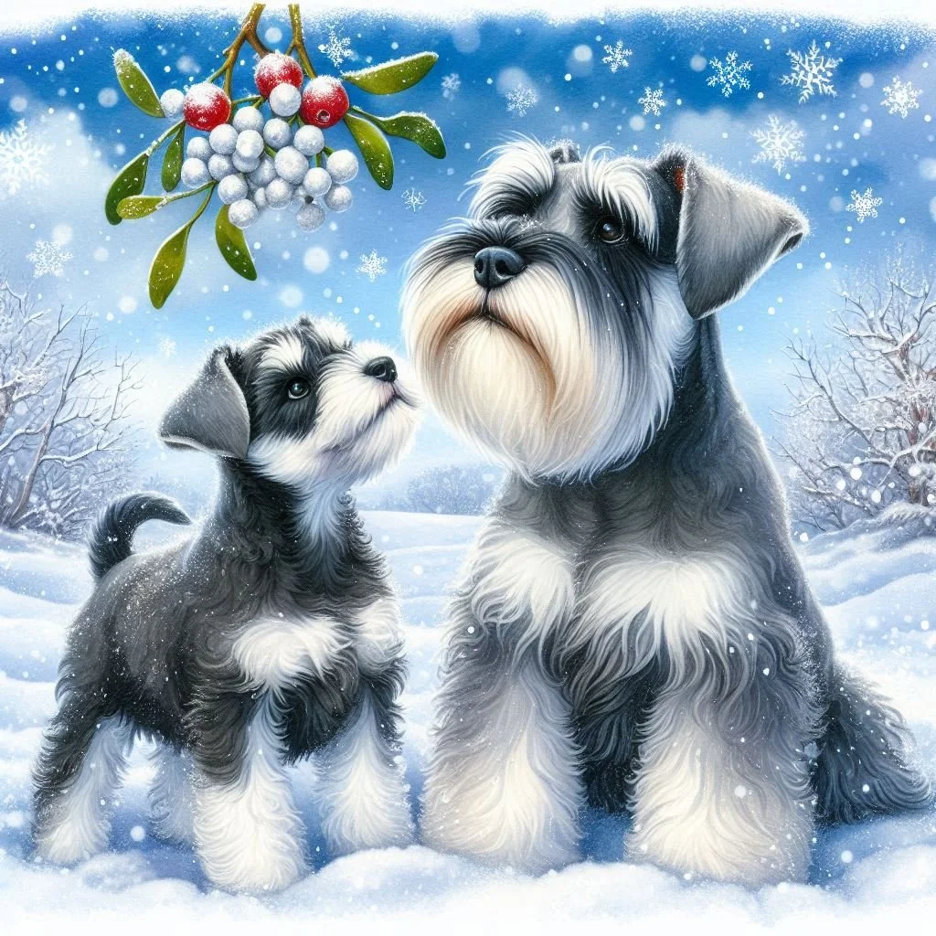 Grey Schnauzer Puppy Christmas Card