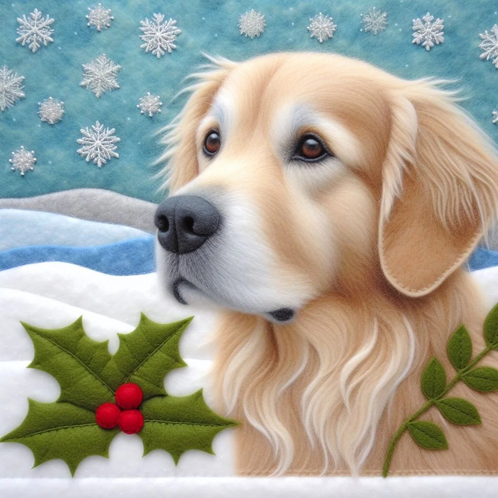 Felt Golden Retriever Christmas Card