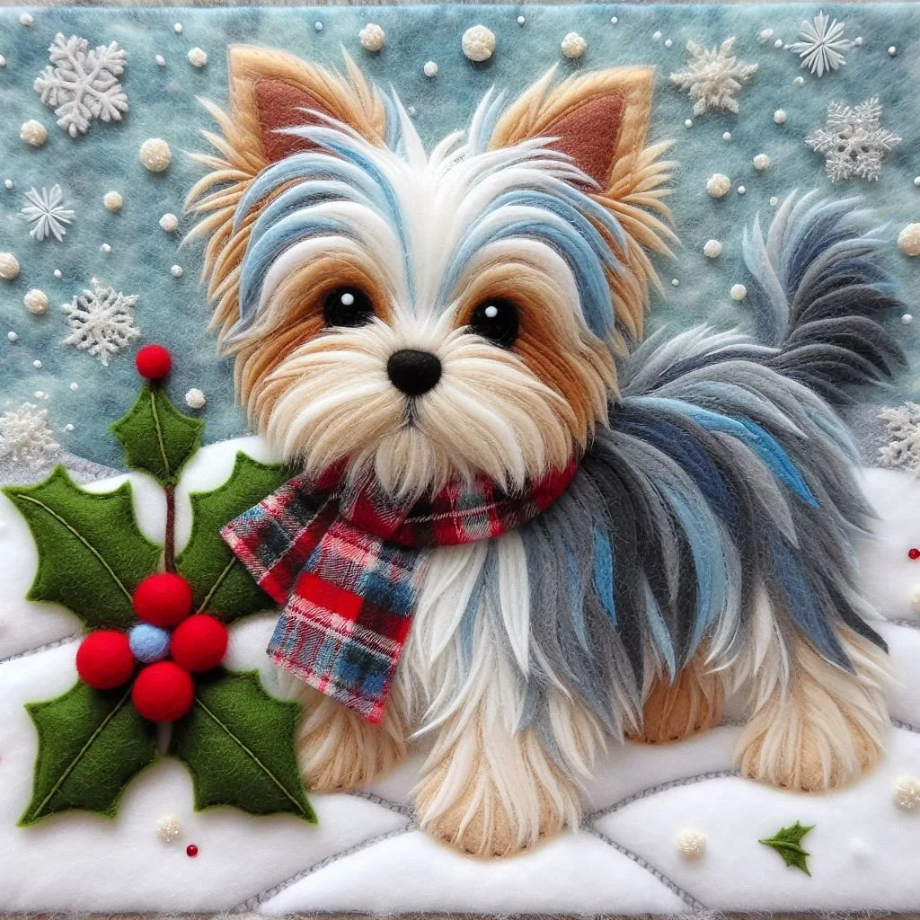 Felt Yorkie Christmas Card
