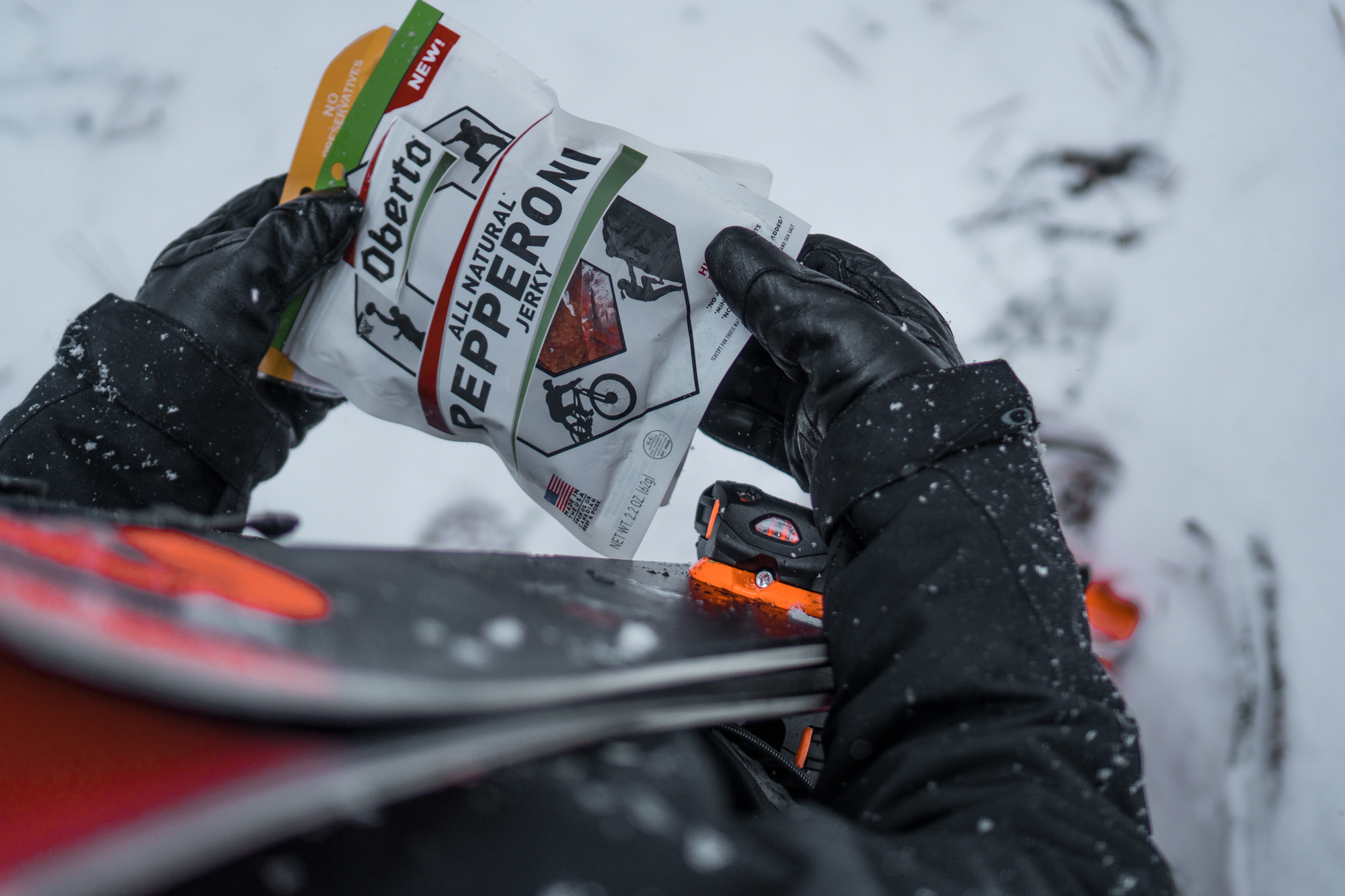 Pepperoni Jerky enjoyed while skiing 