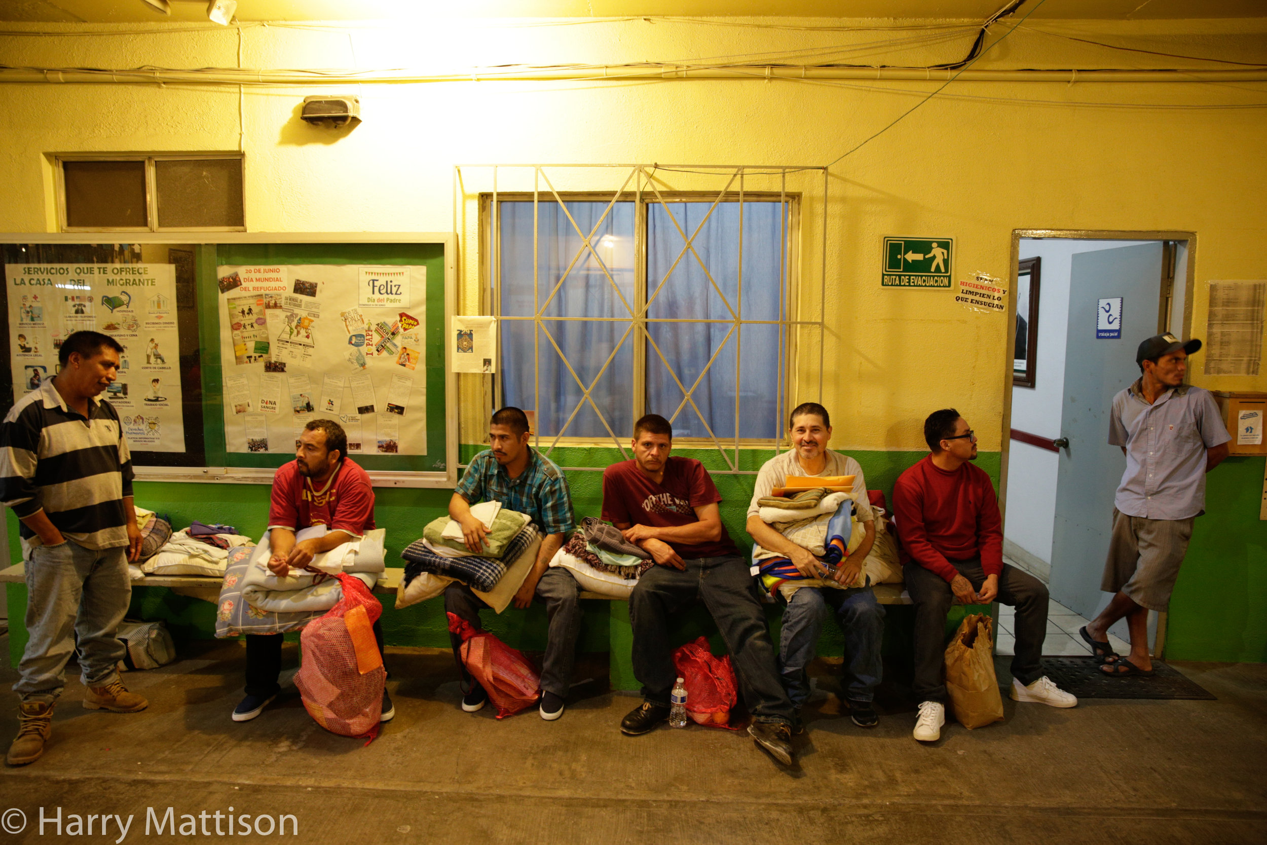 Midnight. New arrivals at the Casa del Migrante, Tijuana.