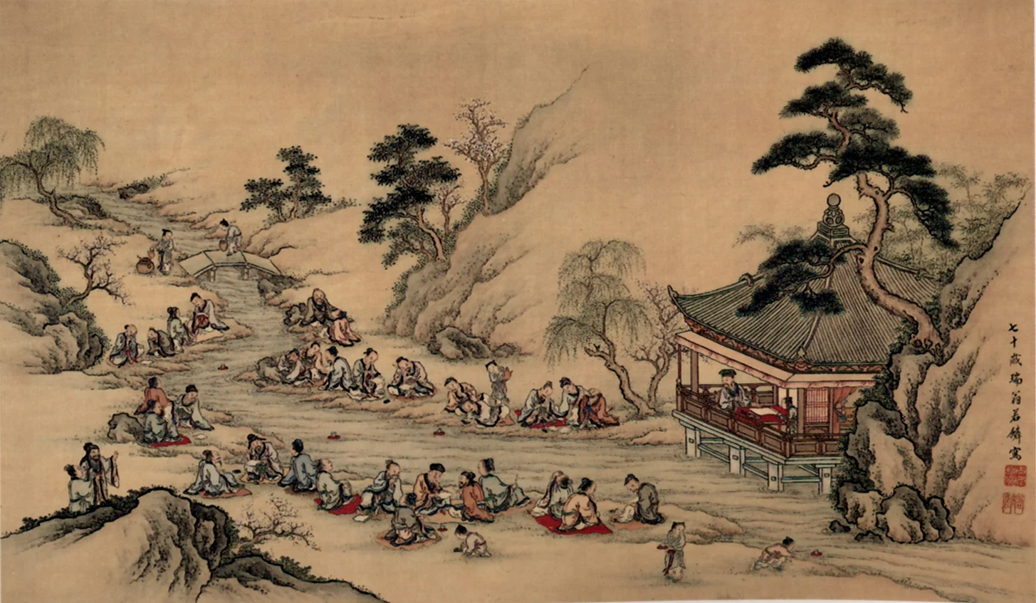 Yamamoto Jakurin, Meandering Stream at Lan-ting , 1790. Color on silk.