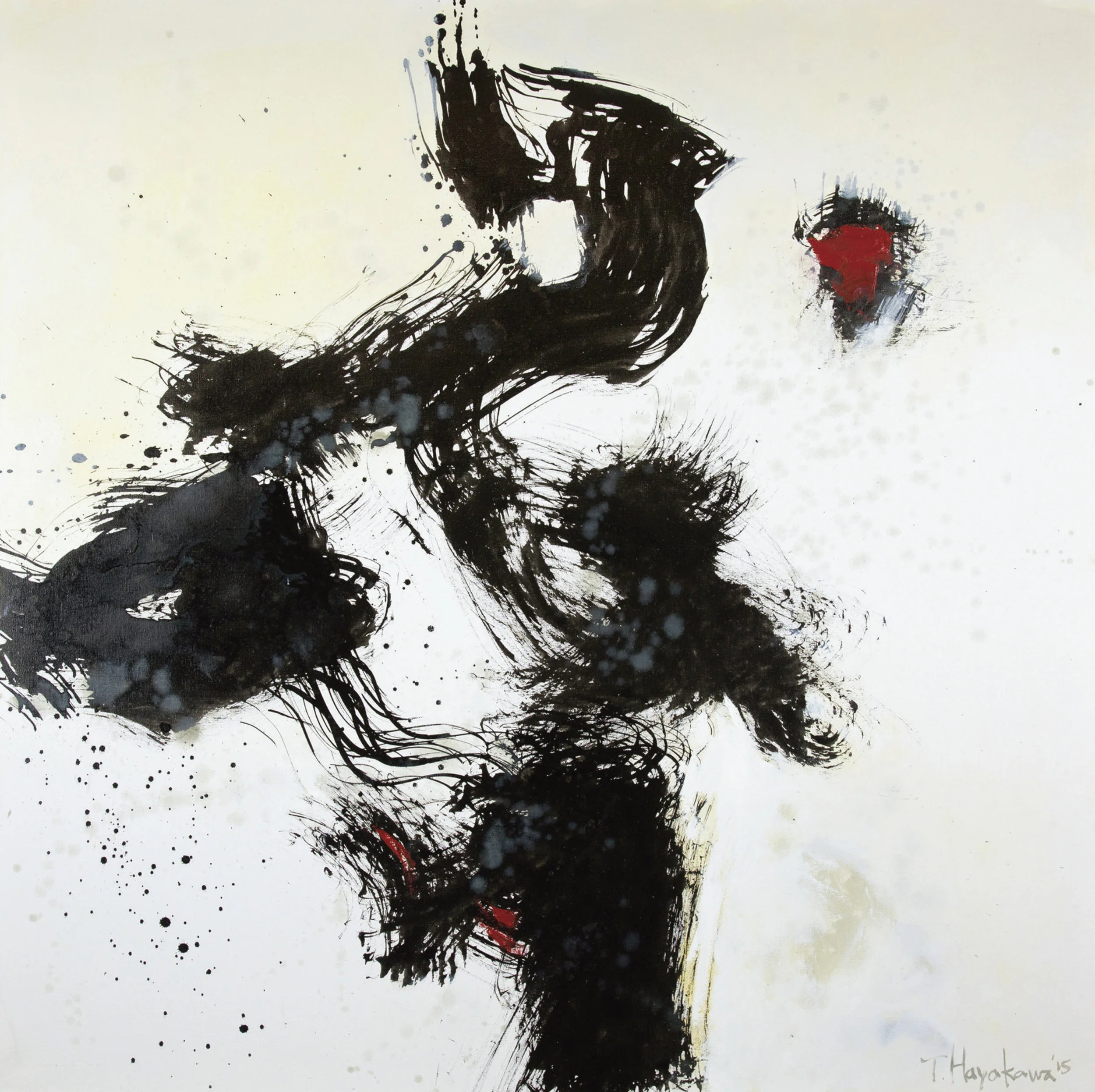Tadashi Hayakawa, Spirit of Sumi #3 , 2015. Sumi/oil, 48x48 inches. Courtesy of the artist. Hayakawa's Spirit of Sumi series served as inspiration for the poem "Sumi-e" (below). 