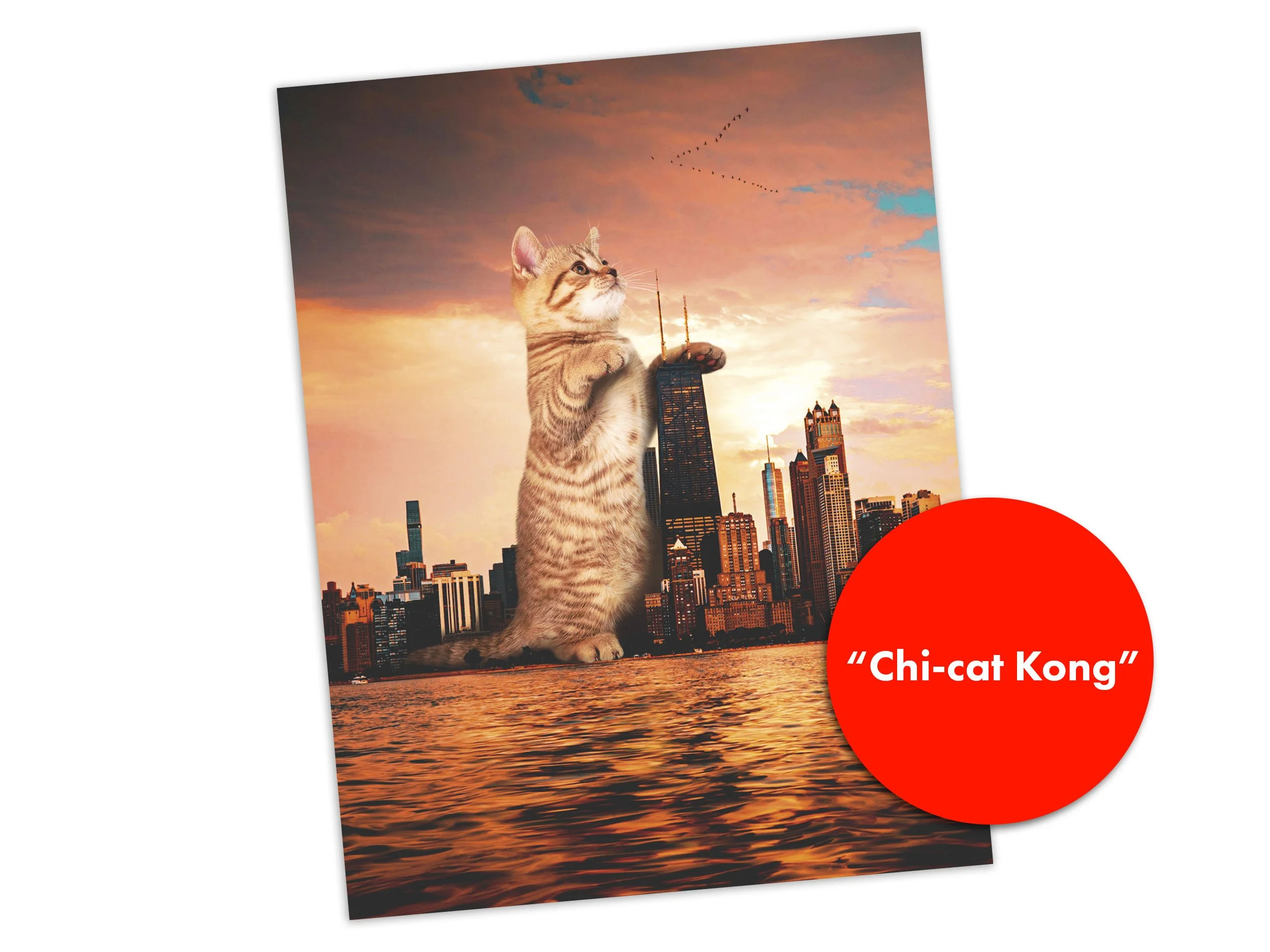 Chi-Kat Kong - Adorable cat towering over the skyline of Chicago. Piece by acclaimed artist Matt McCarthy.jpg
