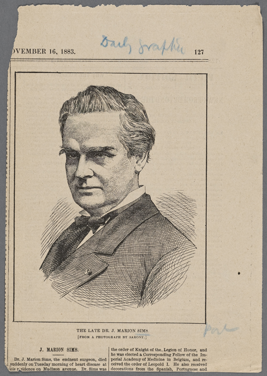 The Miriam and Ira D. Wallach Division of Art, Prints and Photographs: Print Collection, The New York Public Library . (1883-11-16). The late Dr. J. Marion Sims (from a photograph by Sarony.)