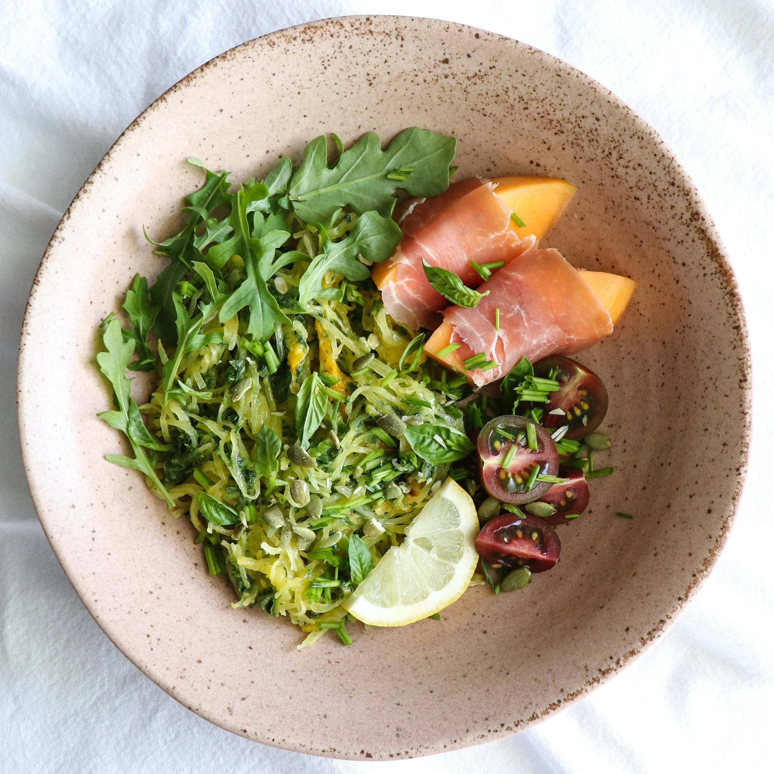 spaghetti squash bowl with prosciutto and cantaloupe.jpg
