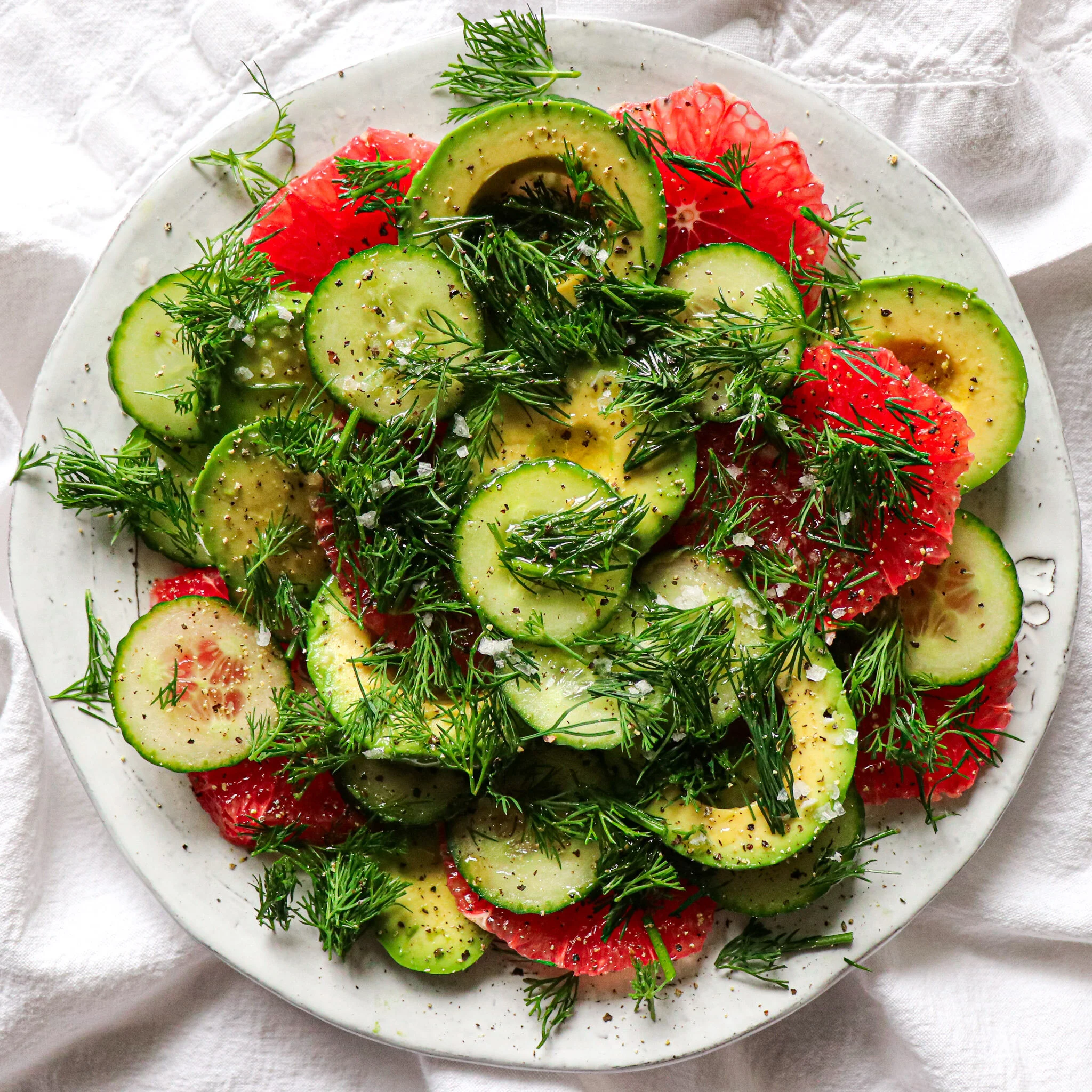 Avocado, Cucumber, and Grapefruit Salad with Dill