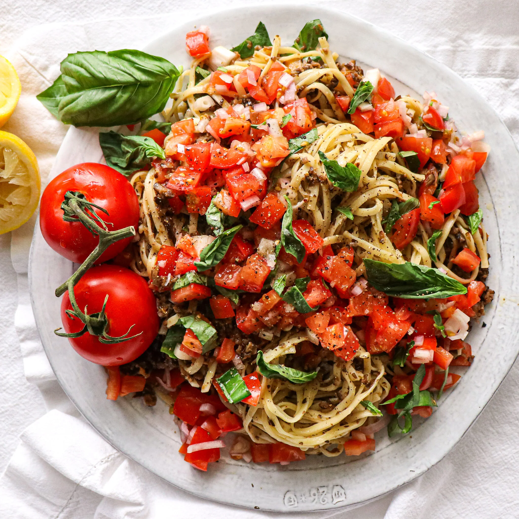 Linguine with Bruschetta and Olive Tapenade - Dairy Free