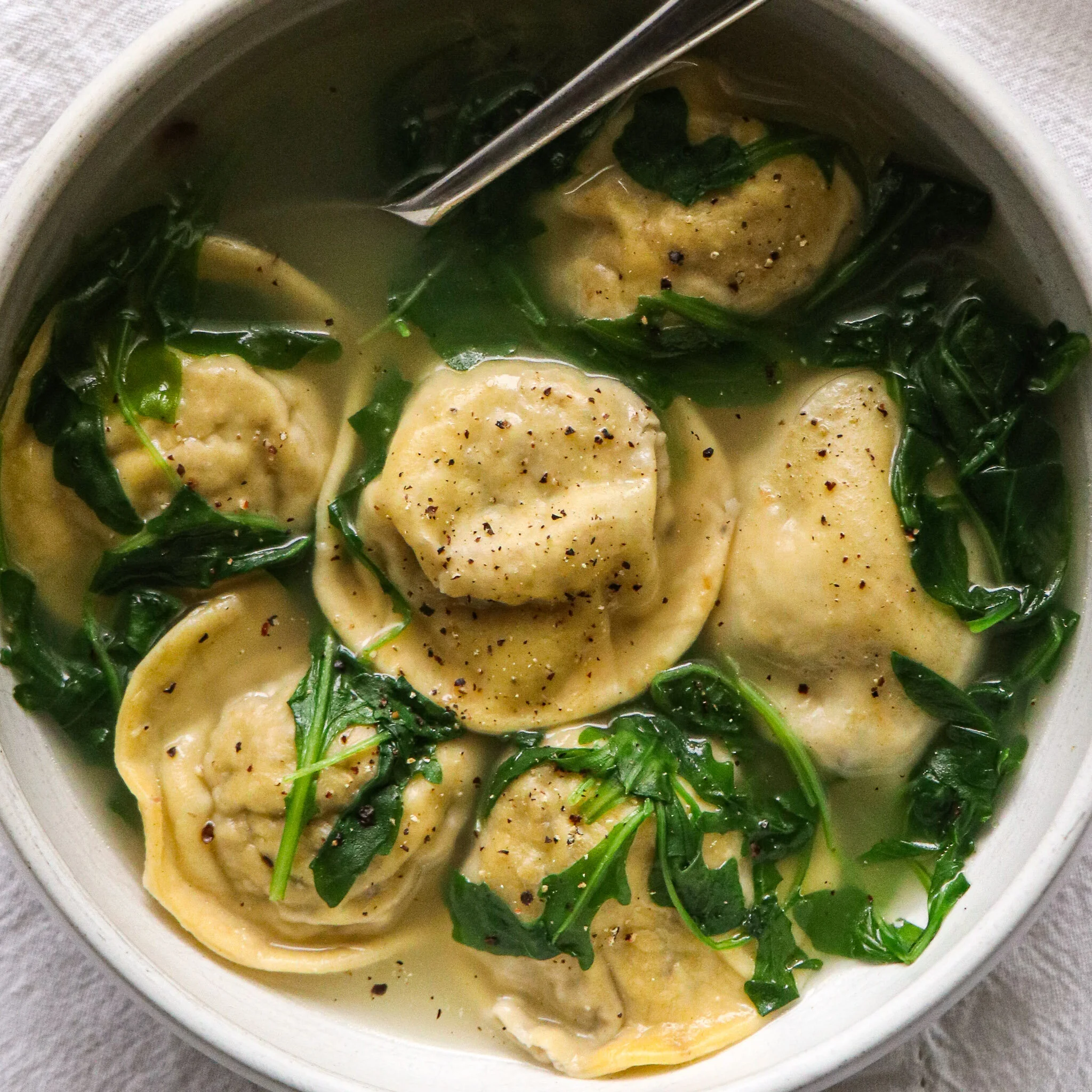 Roast Chicken, Mushroom, and Black Olive Ravioli in Broth - Dairy Free, Nut Free