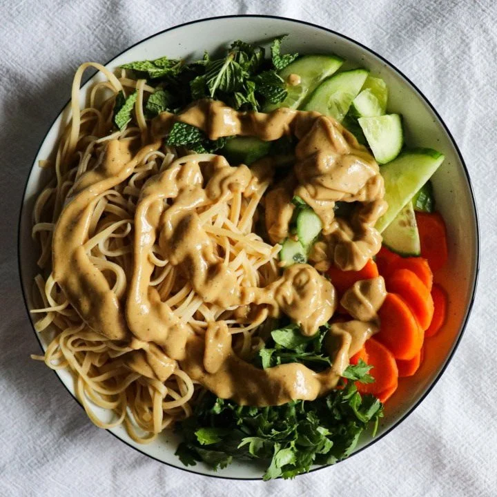 Veggie Noodle Bowl with Sunbutter Lime Sauce - Peanut Free, Nut Free, Soy Free, Dairy Free