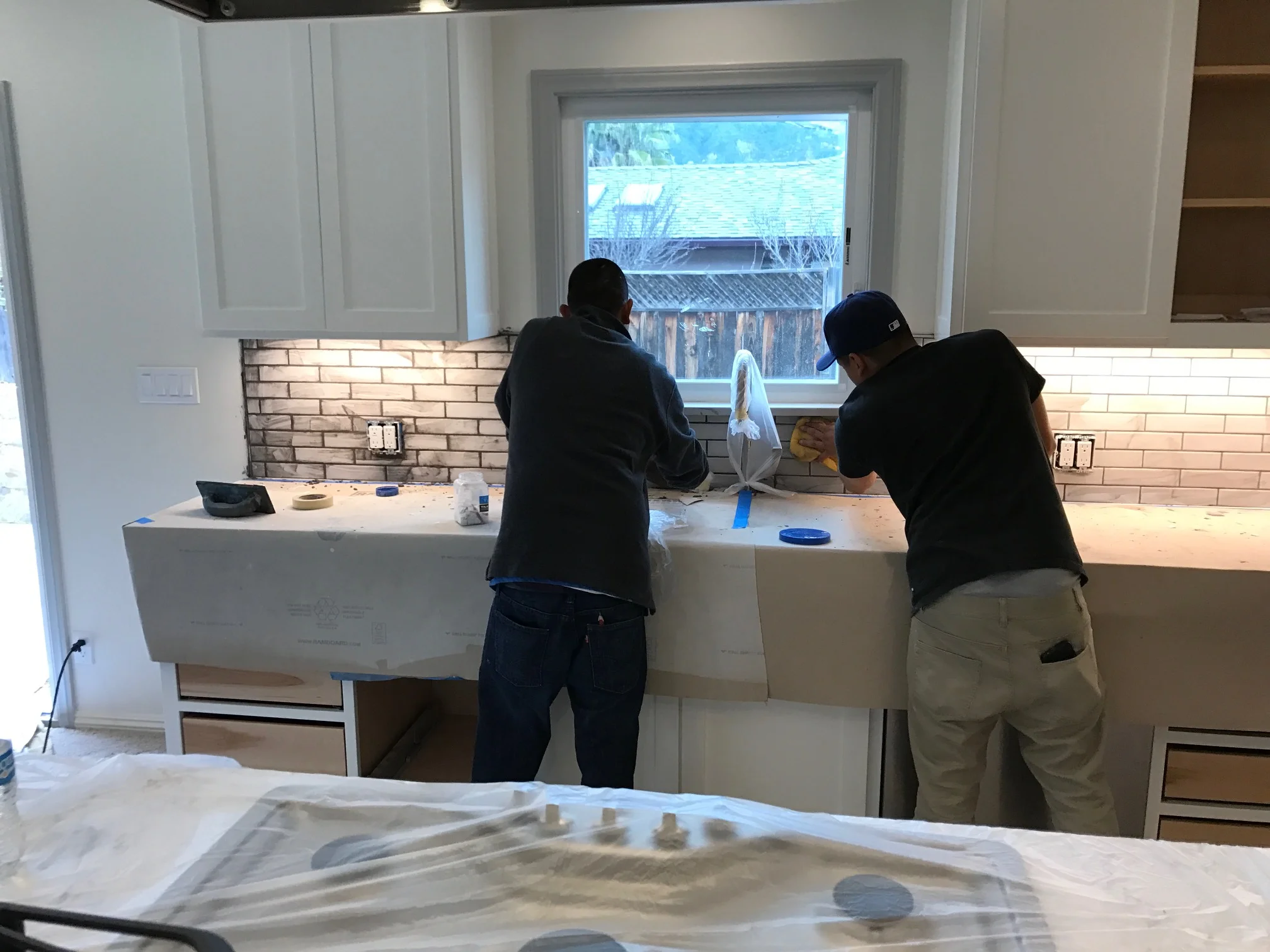  2/16. &nbsp;Tile back splash getting grouted. &nbsp;All appliances are installed fully functional. &nbsp;Our cabinet maker, Marten, will install remaining drawers, handles and pulls in the next day or so and then this kitchen is complete! 