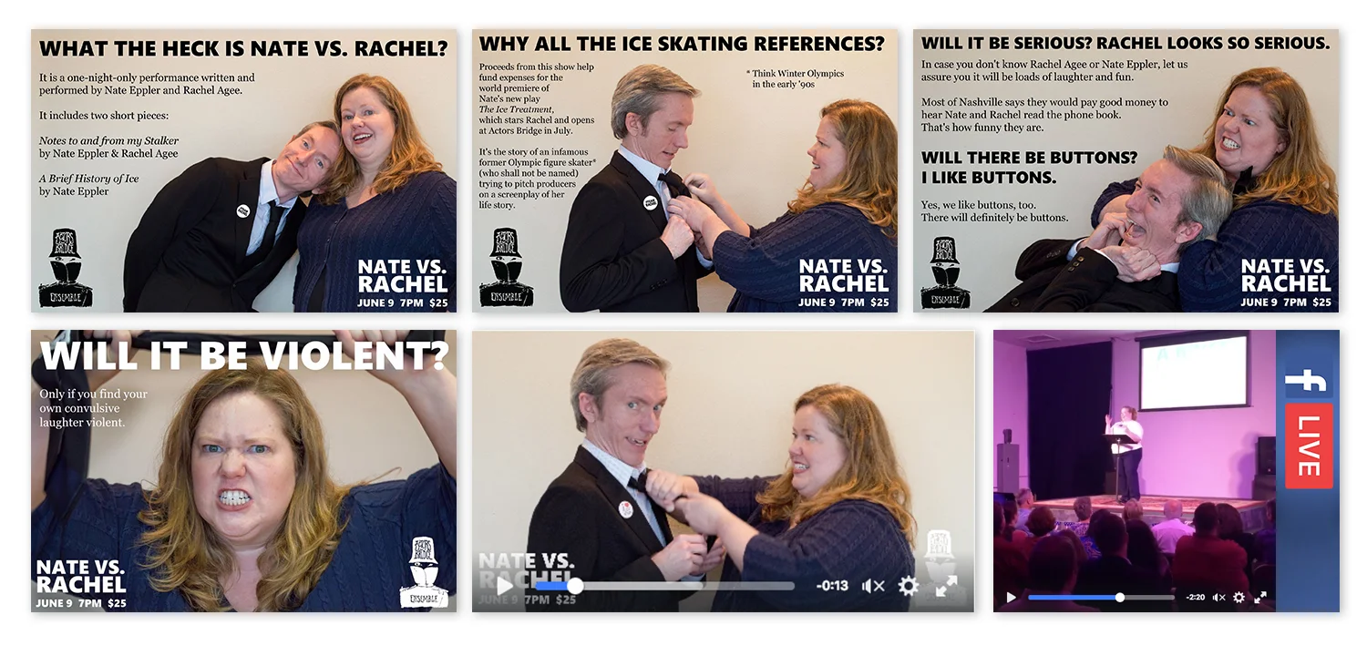 Nate VS Rachel Social Campaign | Special Fundraiser for The Ice Treatment | Art Direction, Photography, Graphic Design, Video Creation, Facebook Live