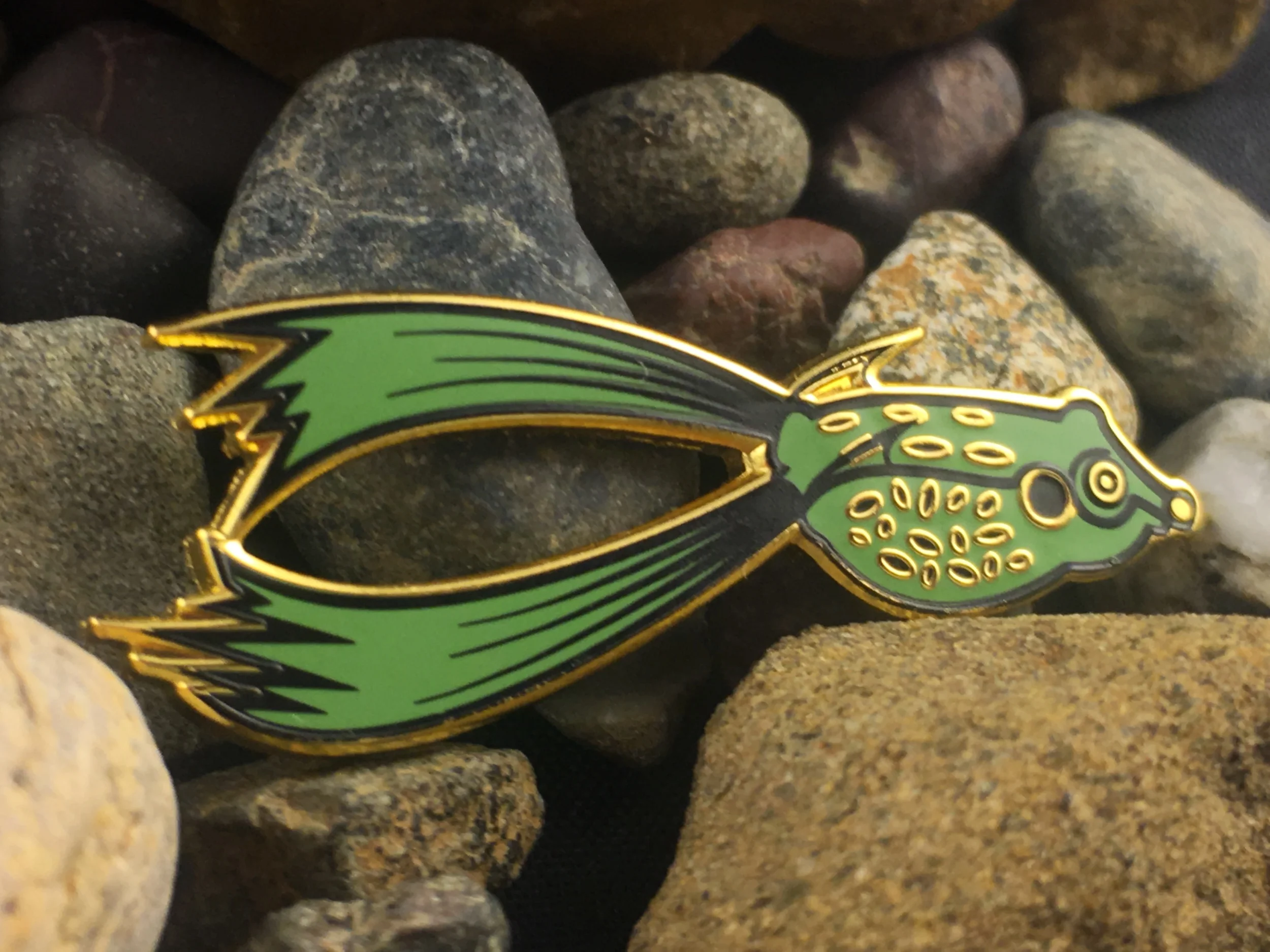 Fin & Pin - Topwater Frog Hat Pin in a stream