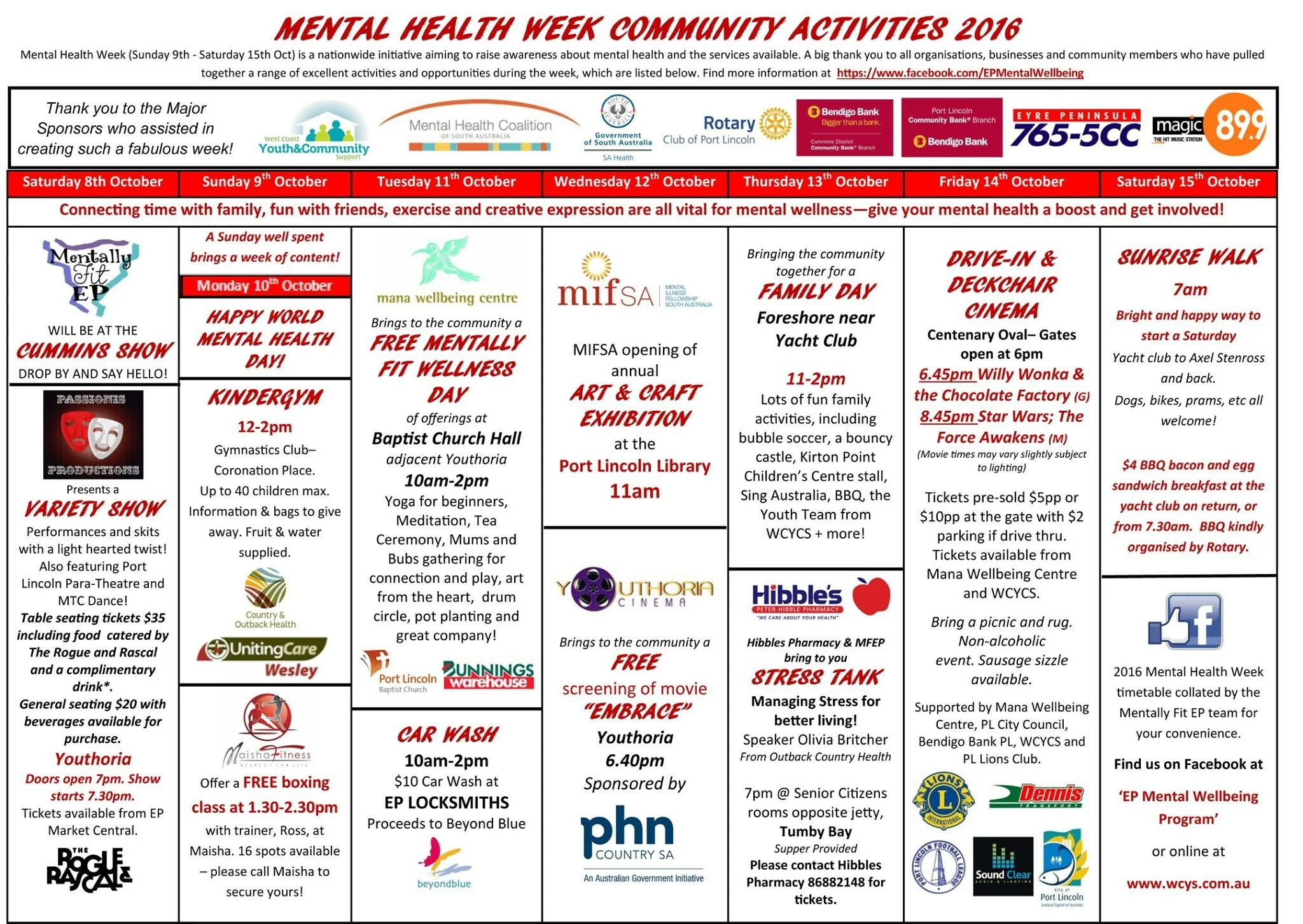 Here is our calendar of Awesome activities!