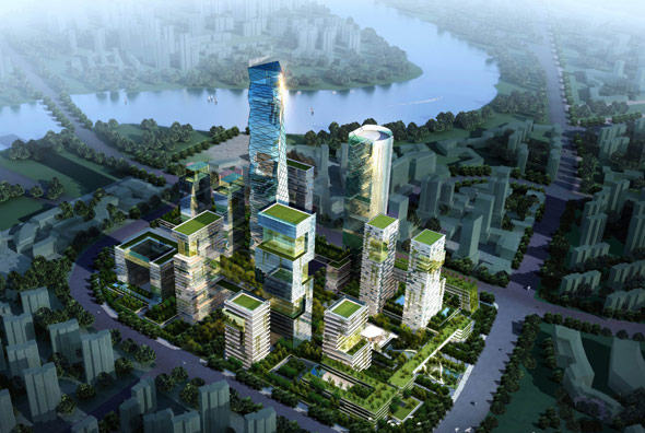 3. MIXED USE All residential units should be close to at least six kinds of amenities within 500-meter radius of their residential building entrance (amenities include schools, post offices, banks, retails, clinics, activity centers, restaurants, etc.). The job-resident ratio (the number of people employed divided by the number of residents) should be between 0.5 and 0.7 over every commuting district, which should have a spatial area that is no more than 15 km 2 . Normally, these commuting districts are bounded by physical barriers for pedestrians. In Sino-Singapore Tianjin Eco City, district centers will be built around transit hubs. The districts will maintain job-housing ratio of of 0.5