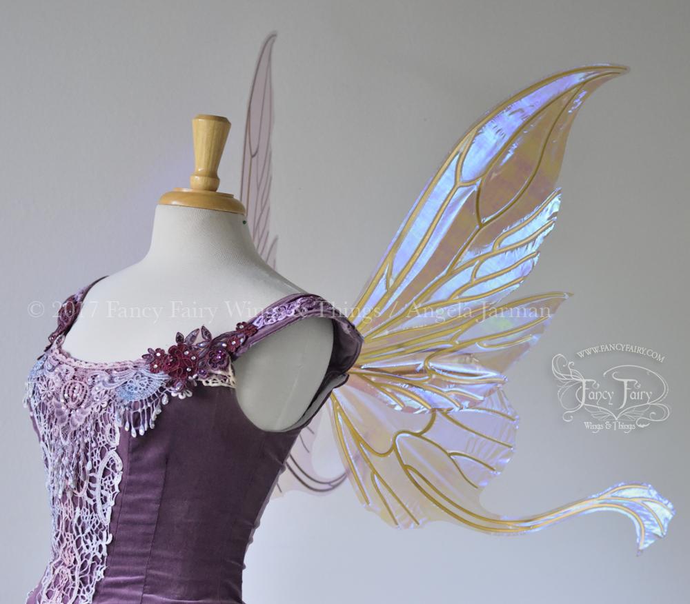 Guinevere Fairy Wings, Iridescent Lilac with Gold Veins Side - Platinum Edition