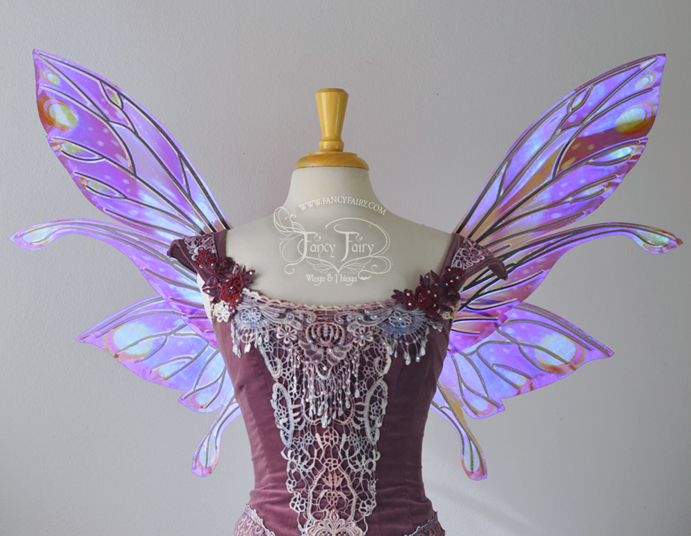 Salome Iridescent Fairy Wings Painted Fuchsia & Green w/ black Veins