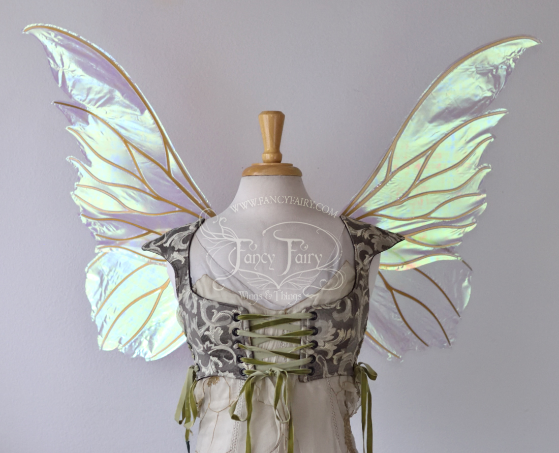 Clarion Fairy Wings in Satin White with Gold Veins