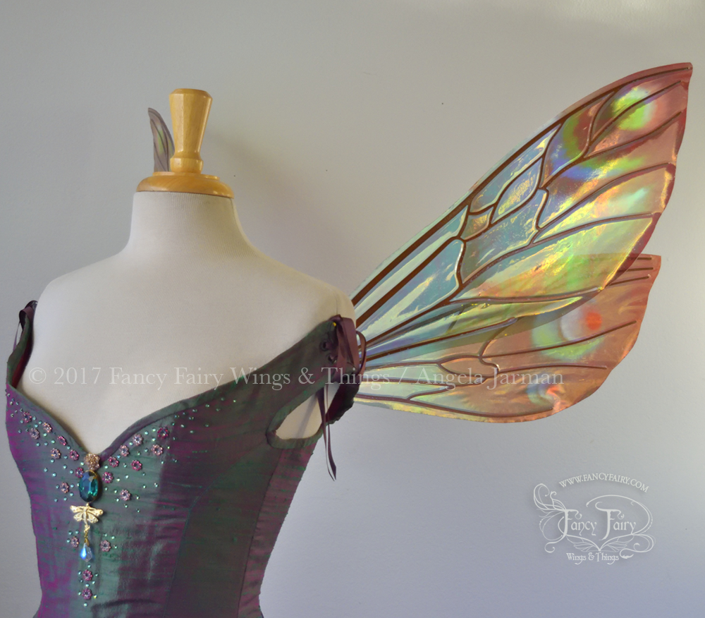 Ellette Fairy Wings Painted Brown & Green with Copper Veins