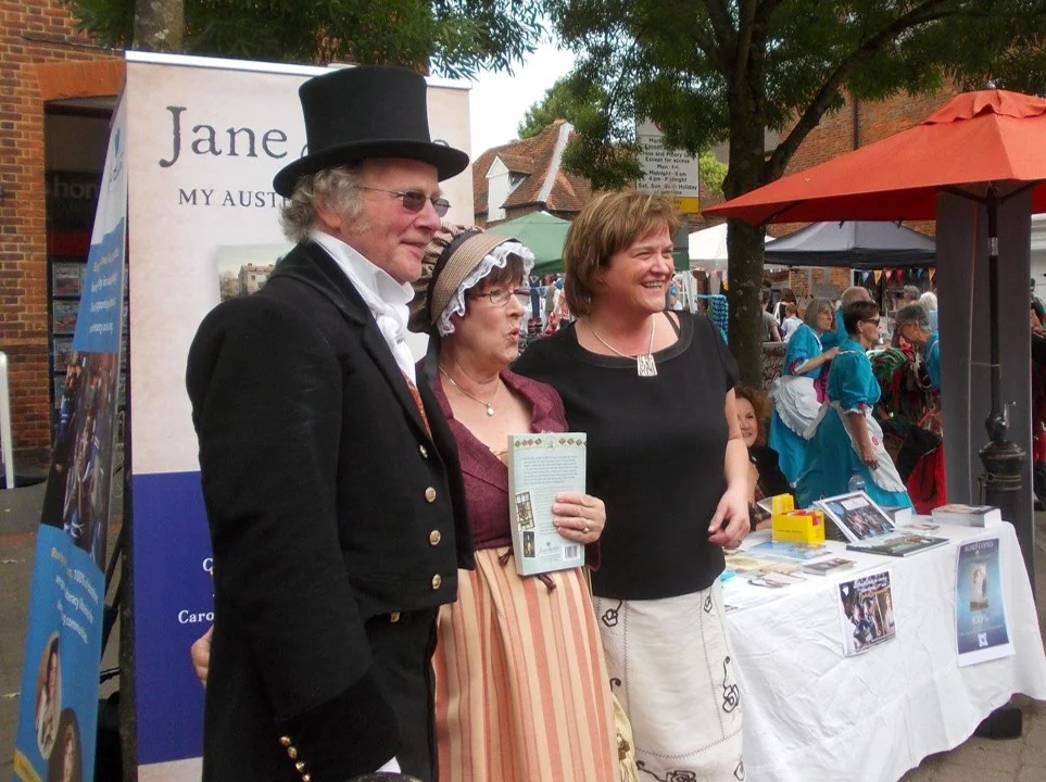 Caroline and her father (Jeremy Knight, Edward Austen’s 3rd great grandson) at the Regency Market in 2018. Credit: Caroline Knight